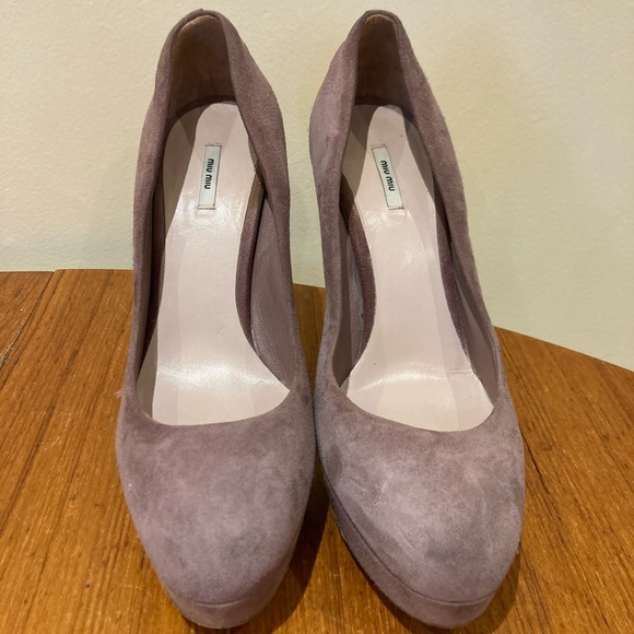 Miu miu pumps stacked heals 39.5 8.5 suede mauve stitch detail Leather soles - Picture 6 of 7